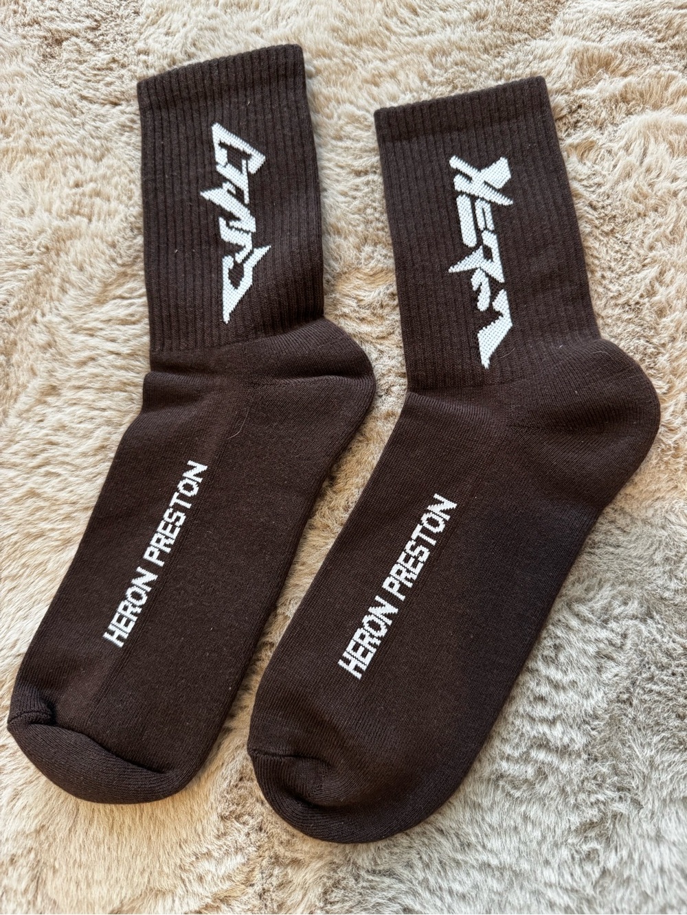 Heron Preston brown Logo Crew Socks